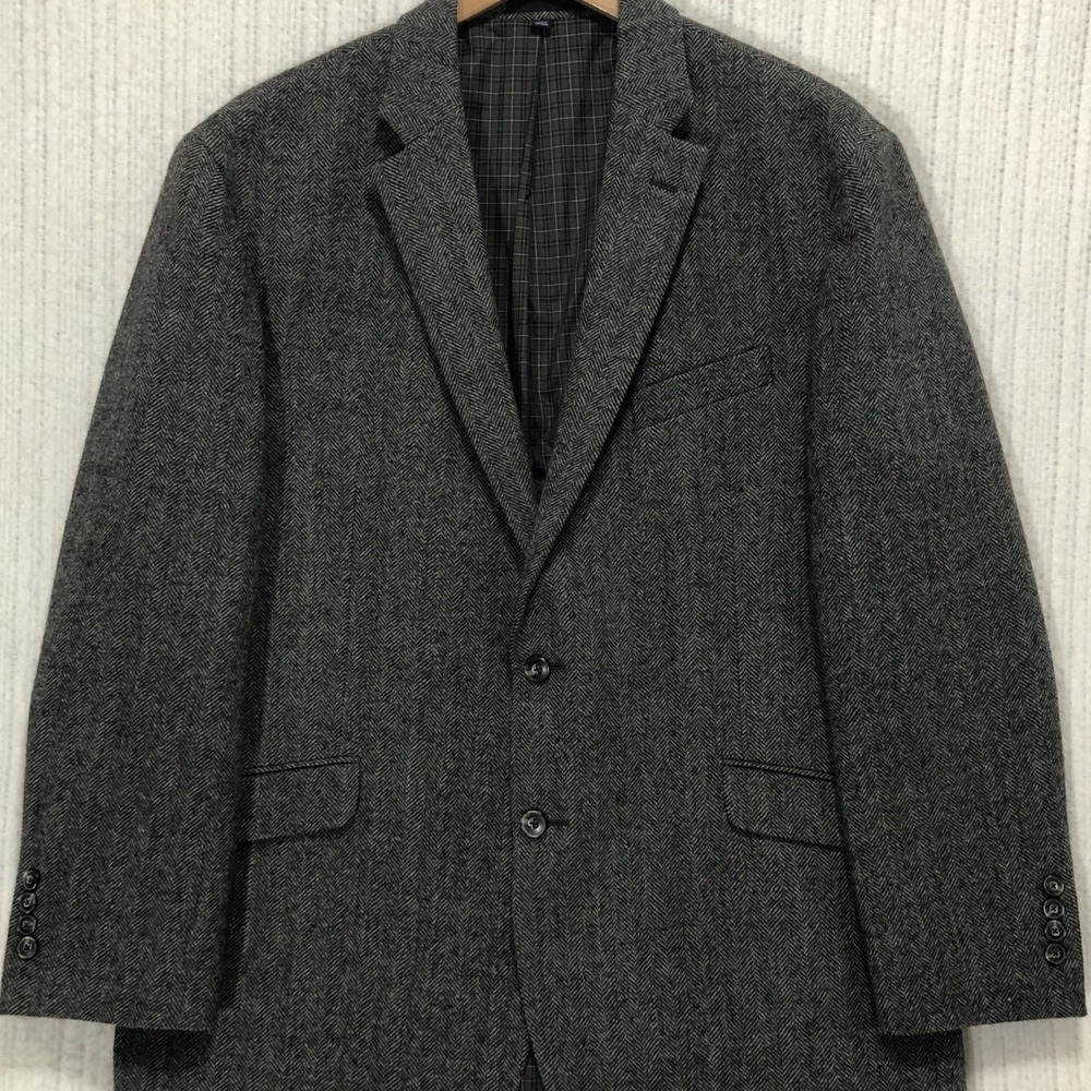 Jos A Bank 1905 Mens 44R Grey Herringbone 100% Wool Blazer Sport Coat Tailored